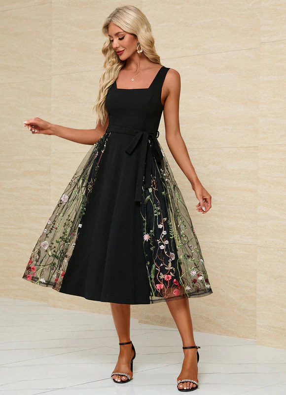 Robe Noire Chic À Tulle Brodé – Image 6