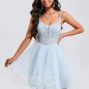 Robe De Bal Tulle Bleue Délicate