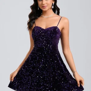 Robe De Bal Courte Pailletée Violet
