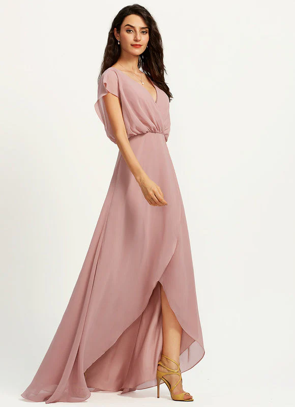 Robe Fluide Rose Poudré À Décolleté Plongeant Et Jupe Asymétrique – Image 3