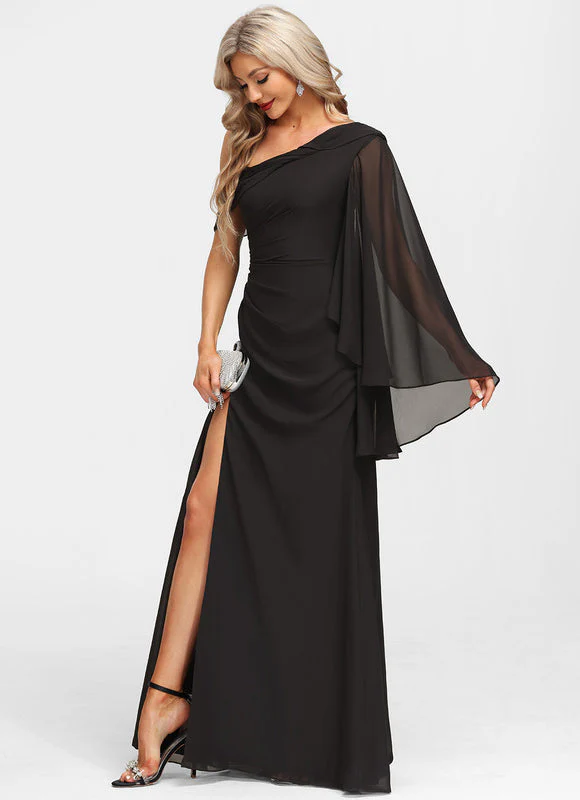 Robe Fourreau Asymétrique Élégante Noire – Image 8