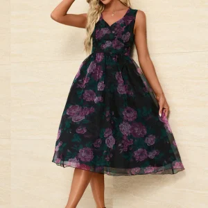 Robe Midi Fleurie Chic Noire