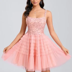 Robe De Bal Tulle Froncée Rose