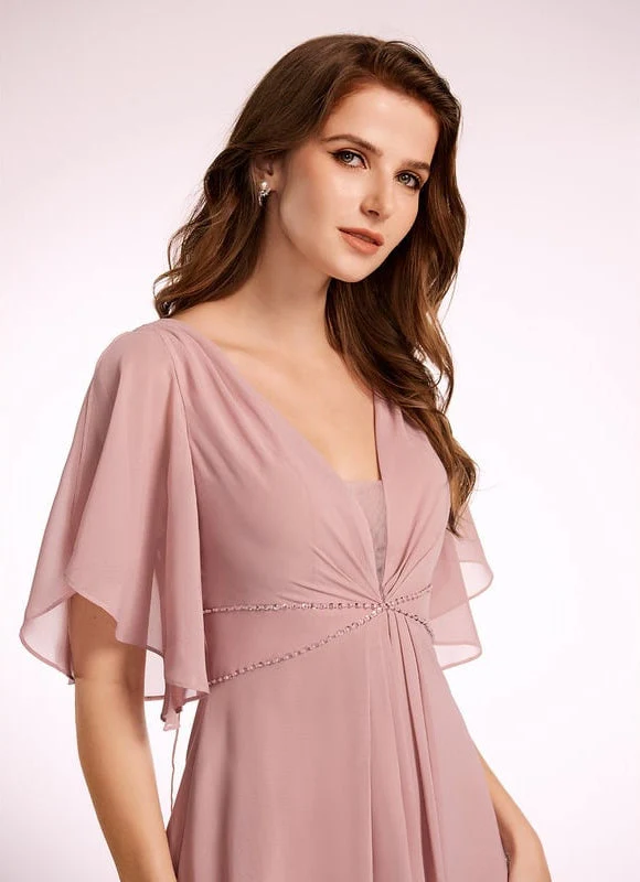 Robe Fluide Rose Poudré À Fente – Image 2