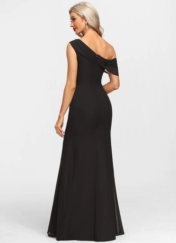 Robe Fourreau Asymétrique Élégante Noire – Image 5