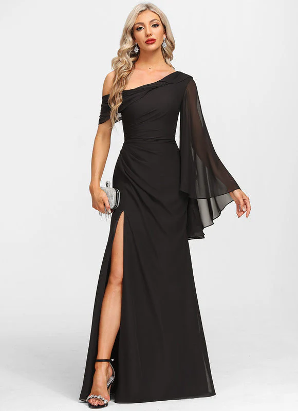 Robe Fourreau Asymétrique Élégante Noire – Image 2