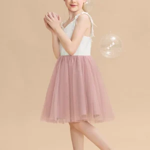 Robe Tulle Rose Poudré À Bretelles Délicates