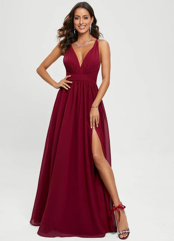 Robe De Bal Bordeaux Fluide – Image 2