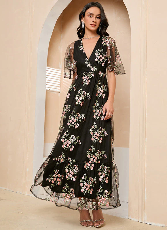 Robe Maxi Tulle Brodée Florale Élégante – Image 5