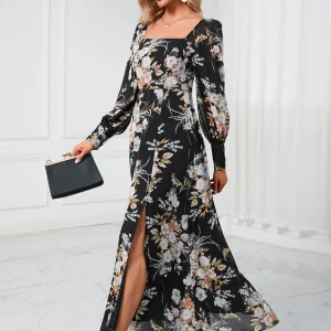 Robe Longue Fleurie Chic Noire