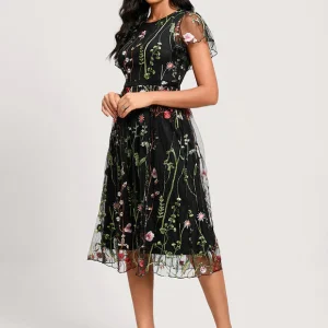Robe Cocktail Florale En Tulle