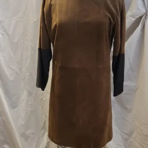 Robe suède et cuir marron