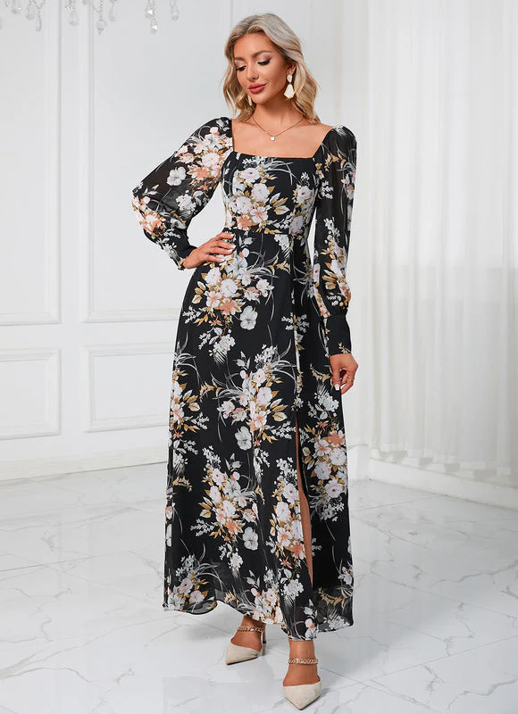 Robe Longue Fleurie Chic Noire – Image 7