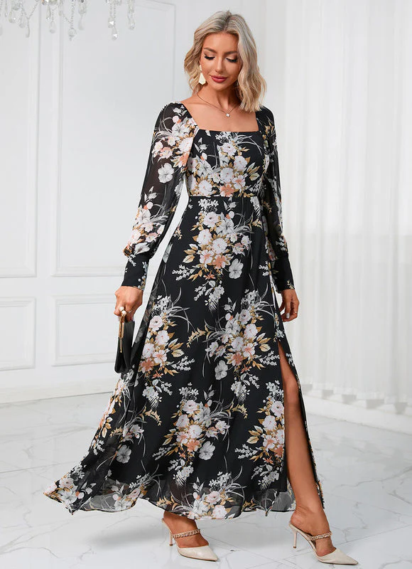 Robe Longue Fleurie Chic Noire – Image 4