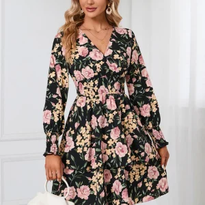 Robe À Fleurs Chic Col V