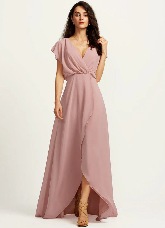 Robe Fluide Rose Poudré À Décolleté Plongeant Et Jupe Asymétrique – Image 4