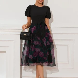 Robe Midi Florale Chic Noire
