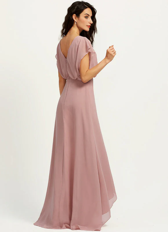 Robe Fluide Rose Poudré À Décolleté Plongeant Et Jupe Asymétrique – Image 5