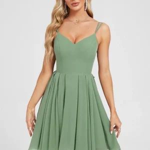 Robe De Bal Courte En Mousseline Vert Olive