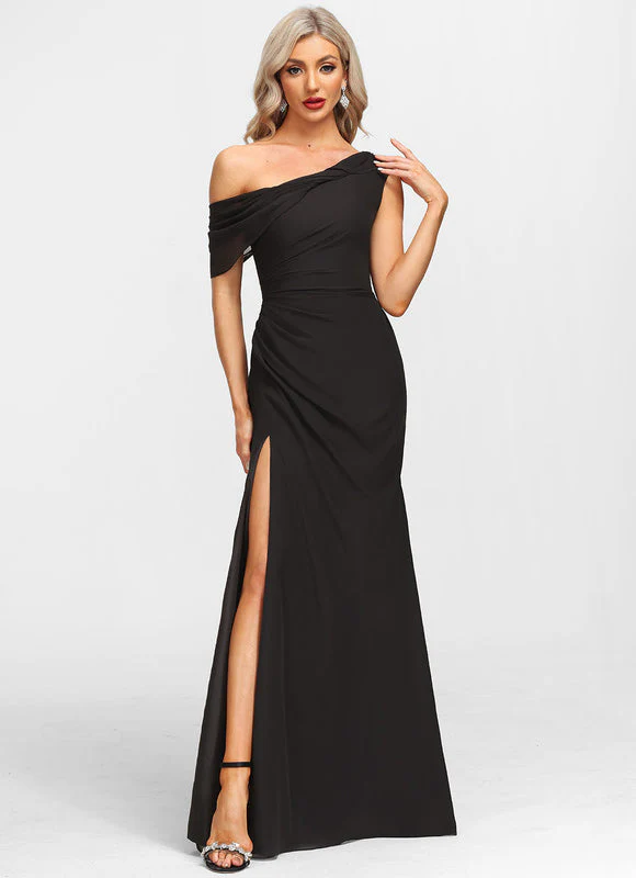 Robe Fourreau Asymétrique Élégante Noire – Image 6