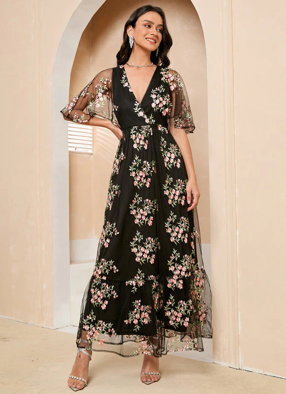 Robe Maxi Tulle Brodée Florale Élégante – Image 3