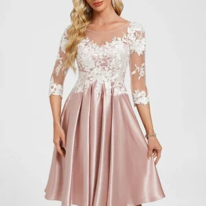 Robe Cocktail Rose Poudré Dentelle