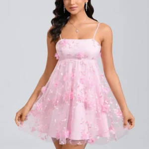 Robe De Bal Courte Florale Rose