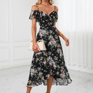 Robe Florale Chic Décolleté Épaule Nue