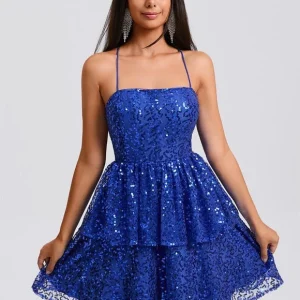 Robe De Bal Courte Bleue Scintillante