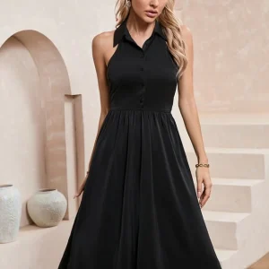 Robe Chemise Noire Satin