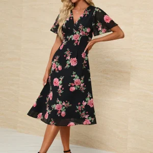 Robe Florale Chic Col V Midi
