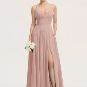 Robe Sirène Rose Poudré À Fente