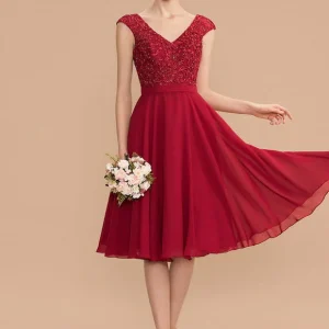 Robe De Bal Courte Rouge Perlée