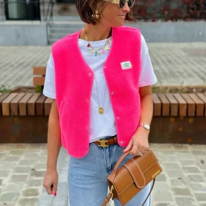 Veste courte manche LOVELY Rose fluo