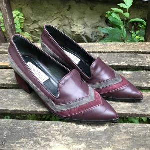 Chaussures à talon cuir et suède prune