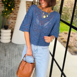 Blouse crochet MARWA Bleu jeans