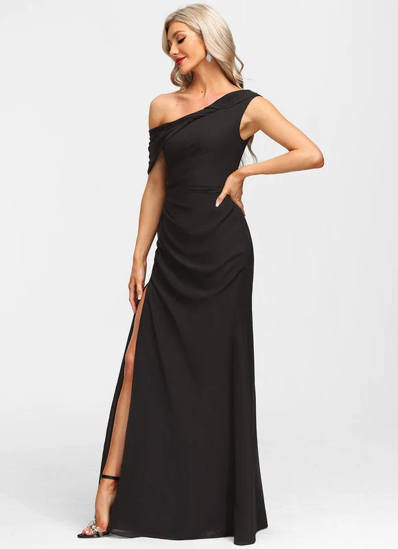 Robe Fourreau Asymétrique Élégante Noire – Image 4