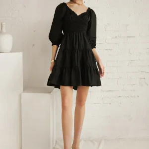 Robe Noire À Volants Mini Chic