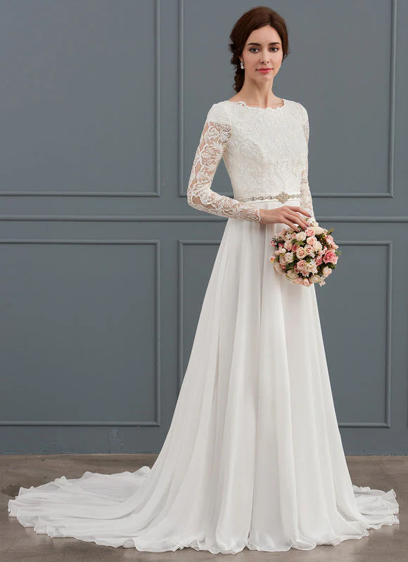 Robe Nuptiale Romantique À Manches Longues