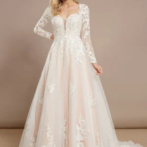Robe Nuptiale Romantique À Manches Longues