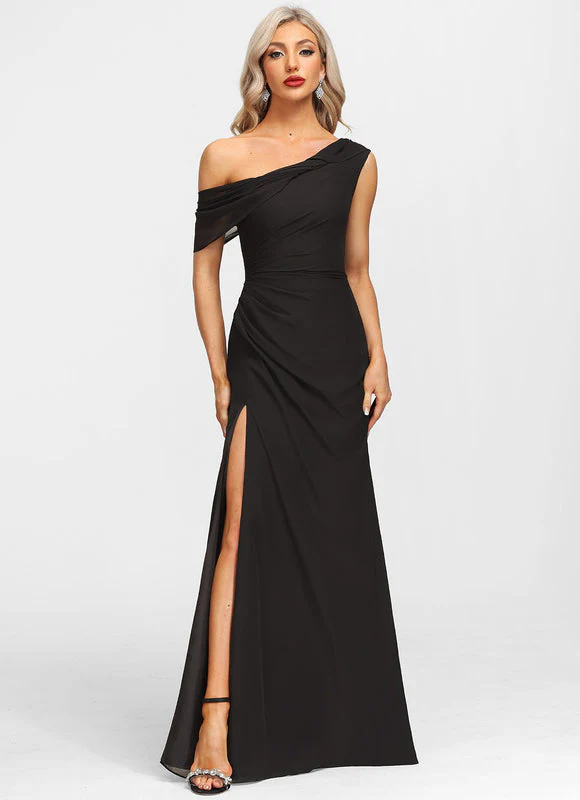 Robe Fourreau Asymétrique Élégante Noire – Image 3
