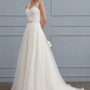 Robe Nuptiale Élégante À Traîne Fluide