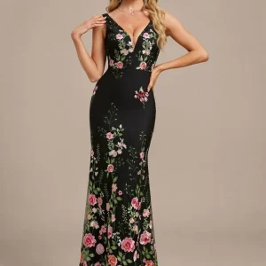 Robes Noires Longues Petite Fleurs