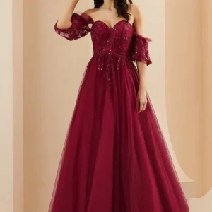 Robe De Bal Bordeaux Éthérée