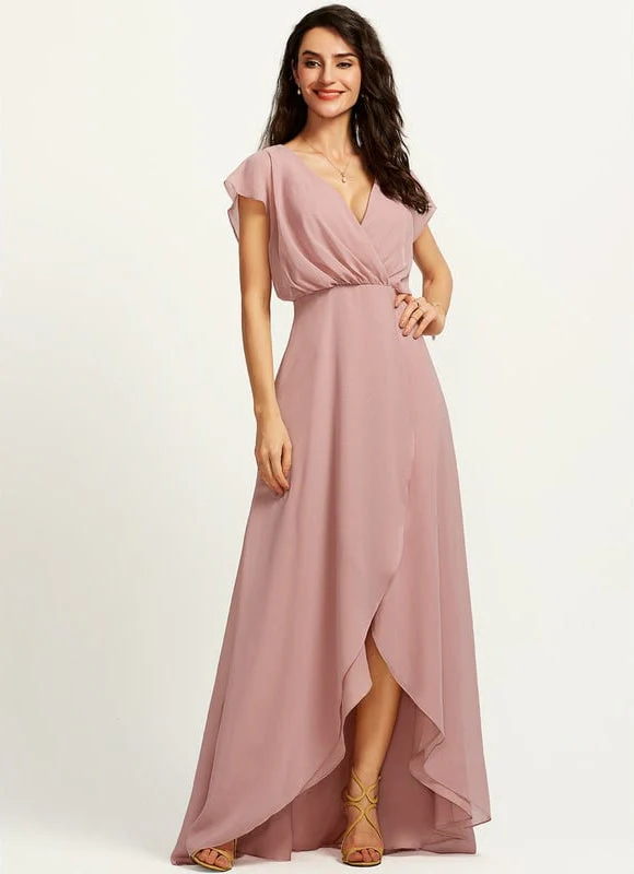 Robe Fluide Rose Poudré À Décolleté Plongeant Et Jupe Asymétrique – Image 2