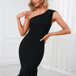 Robe Fourreau Asymétrique À Volants