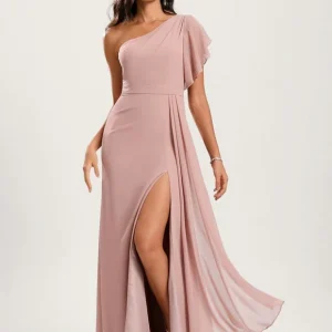 Robe Sirène Rose Poudré À Volants