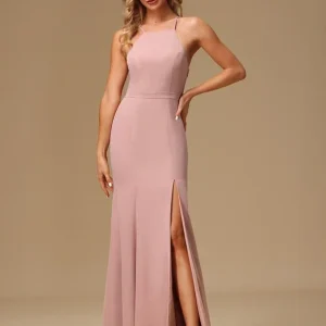 Robe Sirène Rose Poudré À Fente Élégante