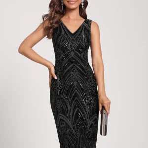 Robe Cocktail Scintillante Élégante Noire
