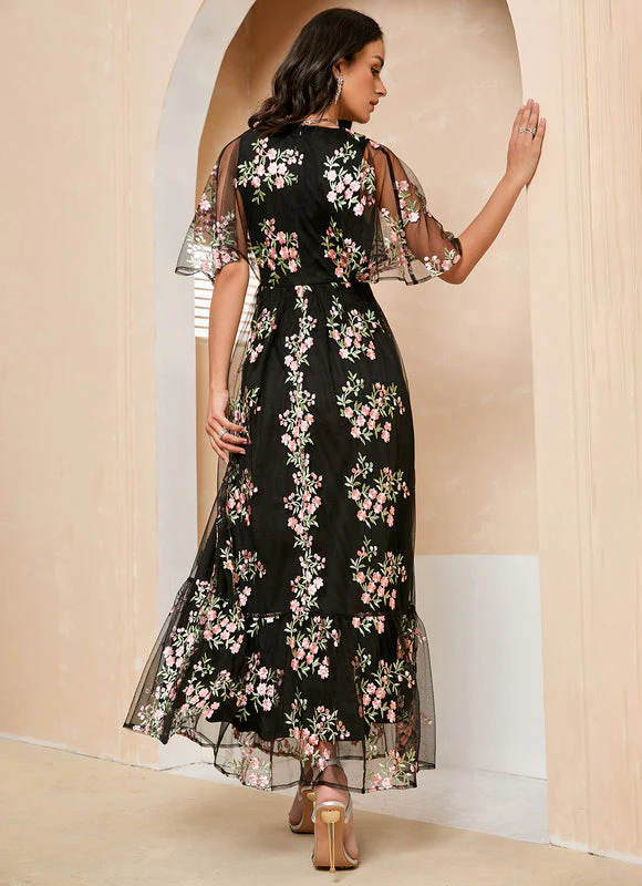 Robe Maxi Tulle Brodée Florale Élégante – Image 6